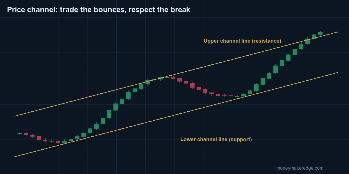 Ascending price channel with price bouncing between parallel trend lines
